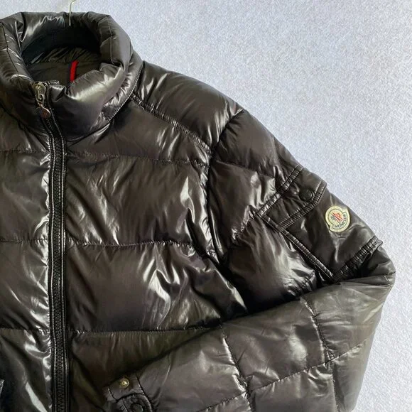 Moncler Maya Puffer Jacket Men's 5 Black Shiny Glossy Down Coat - Picture 3 of 16